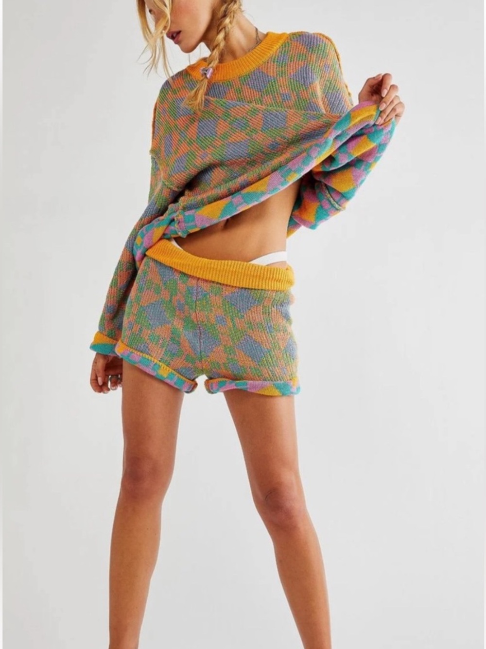 NWOT Free People Beach Malibu Pattern Sweater SET in Poppy Fields Sz SM *FLAW*
